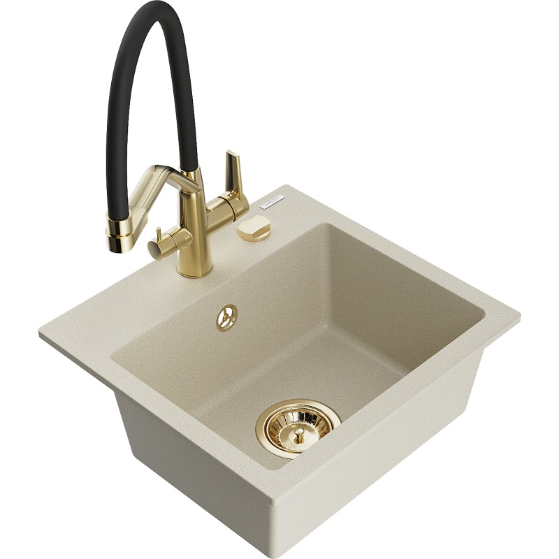 Mexen Milo 1-medencés gránit mosogató Duo konyhai csapteleppel, bézs - 6505-69-671701-57-G