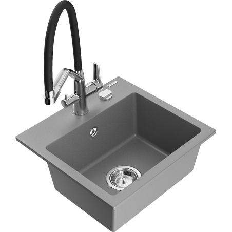 Mexen Milo chiuvetă de granit cu 1 compartiment cu baterie de bucătărie Duo, gri - 6505-71-671701-07
