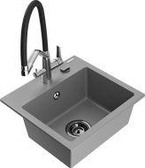 Mexen Milo chiuvetă de granit cu 1 cuvă cu baterie de bucătărie Duo, gri - 6505-71-671701-07-B