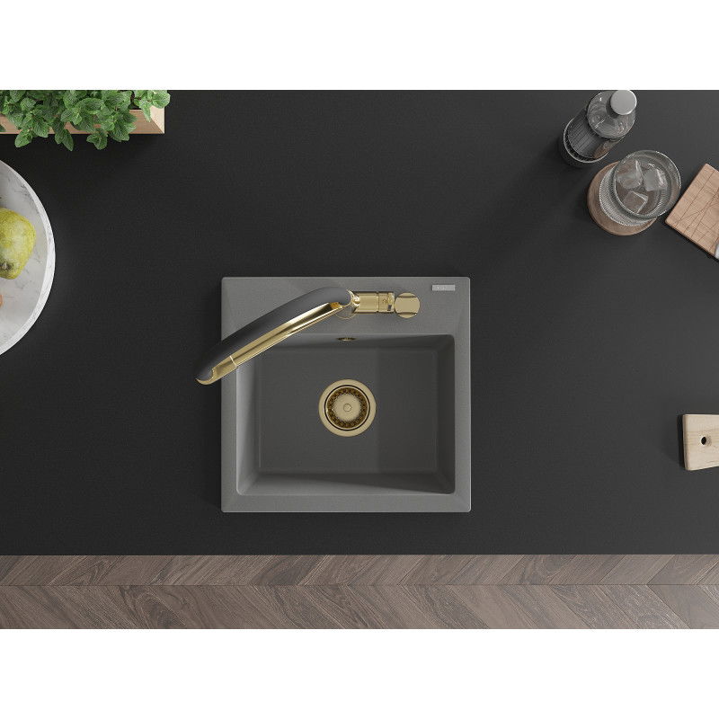 Mexen Milo, 1-medencés gránit mosogató, Duo konyhai csapteleppel, szürke - 6505-71-671701-57-G