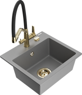 Mexen Milo chiuvetă de bucătărie din granit cu 1 compartiment și baterie Duo, gri - 6505-71-671701-57-G