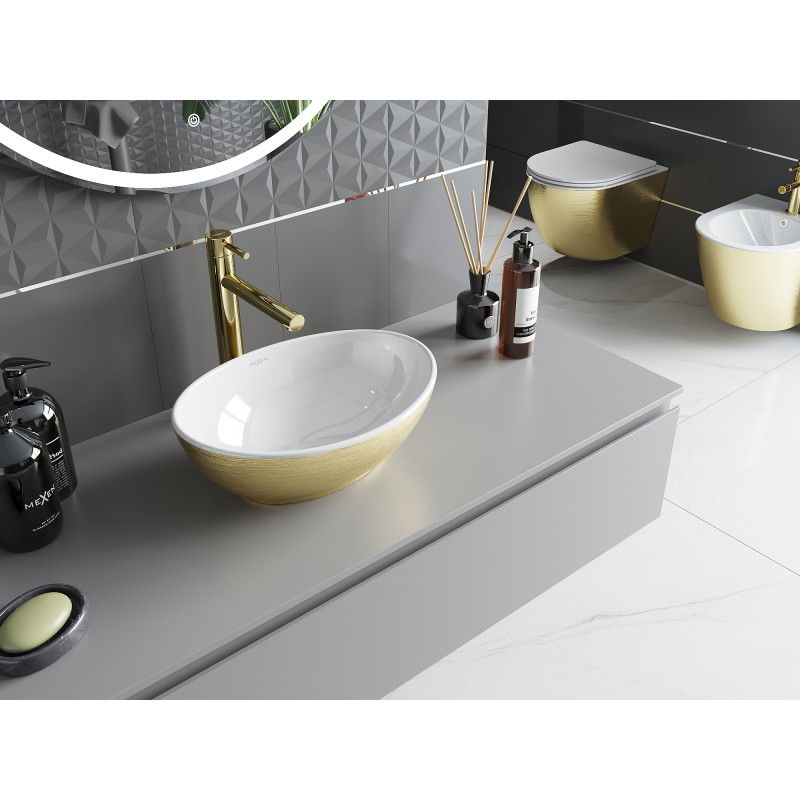 Mexen Elza countertop mosdó 40 x 33 cm, fehér/arany vonal minta - 21014017