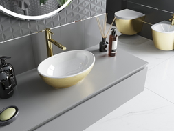 Mexen Elza countertop mosdó 40 x 33 cm, fehér/arany vonal minta - 21014017