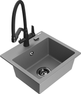 Mexen Milo chiuvetă de bucătărie din granit cu 1 cameră și baterie Duo, gri - 6505-71-671701-70-B
