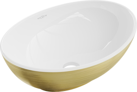 Mexen Elza chiuvetă de blat 40 x 33 cm, albă/aurie model linii - 21014017