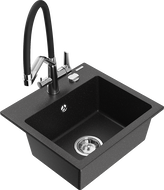 Mexen Milo chiuvetă granit 1-cameră cu baterie de bucătărie Duo, negru/argintiu metalic - 6505-73-671701-07