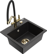 Mexen Milo chiuvetă din granit cu 1 compartiment și baterie de bucătărie Duo, negru/argintiu metalizat - 6505-73-671701-57-G