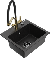 Mexen Milo chiuvetă de bucătărie din granit cu 1 cuvă și baterie Duo, negru/argintiu metalic - 6505-73-671701-57-B