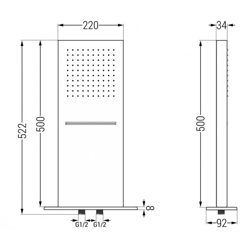 Mexen Waterfall esőztető zuhany 50 x 22 cm, fekete- 79195-70