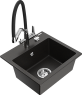 Mexen Milo chiuvetă de bucătărie granit cu 1 compartiment și baterie Duo, negru/auriu metalic - 6505-75-671701-07