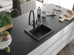 Mexen Milo chiuveta de granit cu 1 compartiment cu baterie de bucătărie Duo, negru/auriu metalizat - 6505-75-671701-70-B