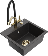 Mexen Milo chiuvetă granit cu 1 compartiment și baterie de bucătărie Duo, negru cu pete - 6505-76-671701-57-G