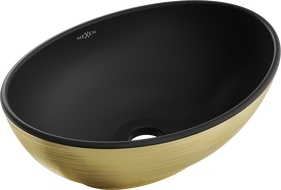 Mexen Elza lavoar deasupra blatului 40 x 33 cm, negru mat/auriu model linii - 21014027