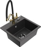 Mexen Milo chiuvetă de granit cu 1 compartiment cu baterie de bucătărie Duo, negru pătat - 6505-76-671701-57-B