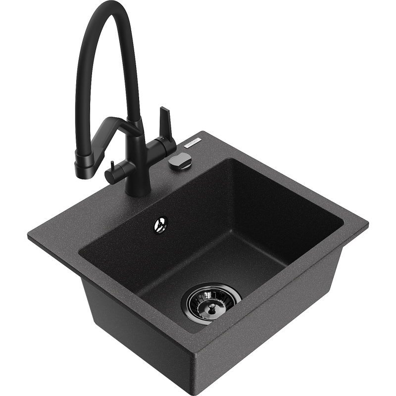 Mexen Milo egymedencés gránit mosogató Duo konyhai csapteleppel, fekete foltos - 6505-76-671701-70-B
