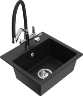 Mexen Milo chiuvetă de bucătărie din granit cu 1 compartiment și baterie Duo, negru - 6505-77-671701-07