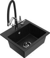 Mexen Milo chiuvetă de bucătărie din granit cu 1 compartiment și baterie de bucătărie Duo, negru - 6505-77-671701-07-B