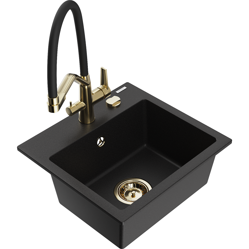 Mexen Milo chiuvetă din granit cu 1 compartiment cu baterie de bucătărie Duo, negru - 6505-77-671701-57-G
