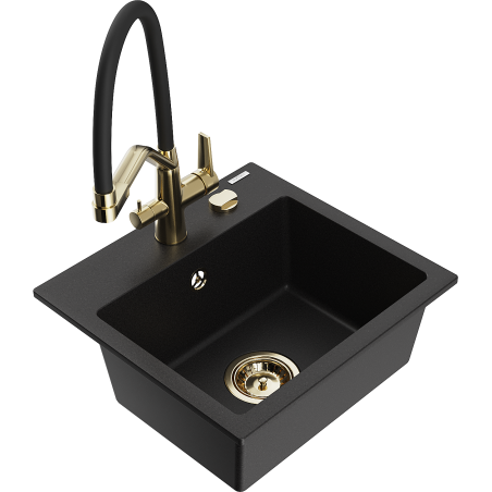 Mexen Milo chiuvetă din granit cu 1 compartiment cu baterie de bucătărie Duo, negru - 6505-77-671701-57-G