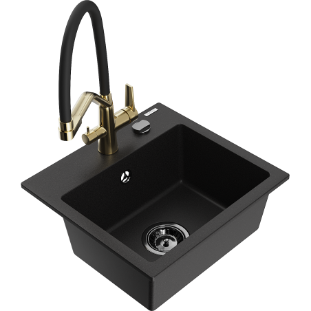 Mexen Milo 1 rekeszes gránit mosogató konyhai csappal Duo, fekete - 6505-77-671701-57-B