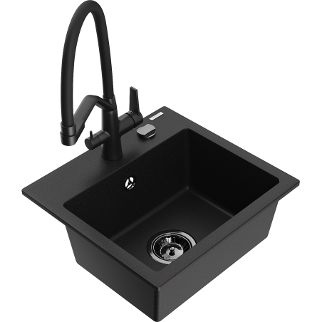 Mexen Milo chiuvetă granit 1-cuvelă cu baterie bucătărie Duo, negru - 6505-77-671701-70-B