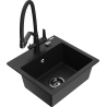 Mexen Milo chiuvetă de bucătărie din granit cu 1 compartiment și baterie Duo, negru - 6505-77-671701-70-B