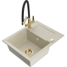 Mexen Enzo chiuvetă de granit cu 1 compartiment, cu scurgător și baterie de bucătărie Duo, bej - 6506-69-671701-57-G