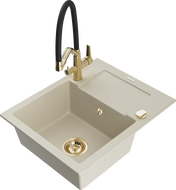 Mexen Enzo egymedencés gránit mosogató lefolyóval és Duo konyhai csappal, bézs - 6506-69-671701-57-G