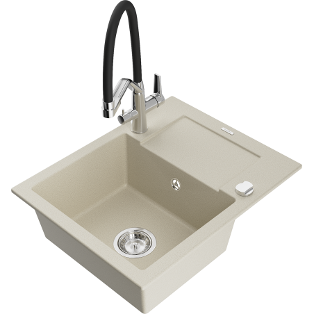 Mexen Enzo chiuvetă de granit cu 1 cuvă și scurgător și baterie de bucătărie Duo, bej - 6506-69-671701-07