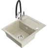 Mexen Enzo chiuvetă de granit cu 1 cuvă și scurgător și baterie de bucătărie Duo, bej - 6506-69-671701-07