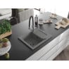Mexen Enzo chiuvetă de granit cu 1 cuvă cu picurător și baterie bucătărie Duo, gri - 6506-71-671701-07-B