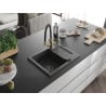 Chiuvetă granit Mexen Enzo 1 compartiment cu scurgător și baterie Duo, negru punctat - 6506-76-671701-57-B
