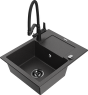 Mexen Enzo chiuvetă din granit cu 1 cuvă și scurgător și baterie de bucătărie Duo, negru pătat - 6506-76-671701-70-B