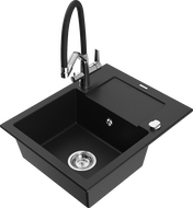 Mexen Enzo chiuvetă de bucătărie din granit cu o cuvă şi scurgător şi baterie Duo, negru - 6506-77-671701-07