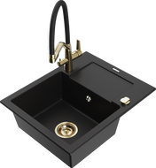 Mexen Enzo chiuvetă de granit cu 1 compartiment cu scurgător și baterie de bucătărie Duo, negru - 6506-77-671701-57-G
