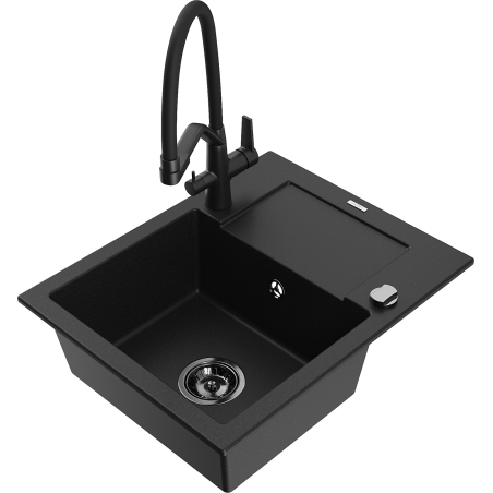 Mexen Enzo chiuvetă de bucătărie din granit cu 1 compartiment cu scurgător și baterie pentru bucătărie Duo, negru