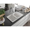 Mexen Gaspar chiuvetă granit 1,5 compartimente cu scurgător și baterie de bucătărie Duo, alb - 6507-20-671701-07