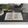 Mexen Gaspar chiuvetă de granit cu 1,5 cuve cu scurgător și baterie de bucătărie Duo, albă - 6507-20-671701-57-G