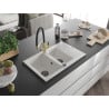 Mexen Gaspar Chiuvetă de granit de 1,5 compartiment cu picurător și baterie de bucătărie Duo, Albă - 6507-20-671701-57-B