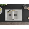 Mexen Gaspar Chiuvetă de granit cu 1,5 cuve, cu scurgător și baterie de bucătărie Duo, albă - 6507-20-671701-57-B