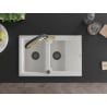 Mexen Gaspar Chiuvetă de granit de 1,5 compartiment cu picurător și baterie de bucătărie Duo, Albă - 6507-20-671701-57-B