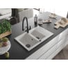 Mexen Gaspar chiuvetă de granit cu 1,5 cuve, cu scurgător și baterie de bucătărie Duo, alb - 6507-20-671701-70-B