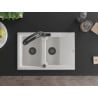 Mexen Gaspar chiuvetă de granit cu 1,5 cuve, cu scurgător și baterie de bucătărie Duo, alb - 6507-20-671701-70-B