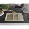 Chiuvetă granitică Mexen Gaspar cu 1,5 compartimente și picurător și baterie de bucătărie Duo, bej - 6507-69-671701-57-G