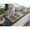 Chiuvetă granitică Mexen Gaspar cu 1,5 compartimente și picurător și baterie de bucătărie Duo, bej - 6507-69-671701-57-G