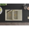 Chiuvetă granitică Mexen Gaspar cu 1,5 compartimente și picurător și baterie de bucătărie Duo, bej - 6507-69-671701-57-G
