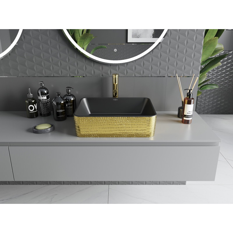 Mexen Catia chiuvetă deasupra blatului 48 x 37 cm, negru mat/model solzi aurii - 21314878