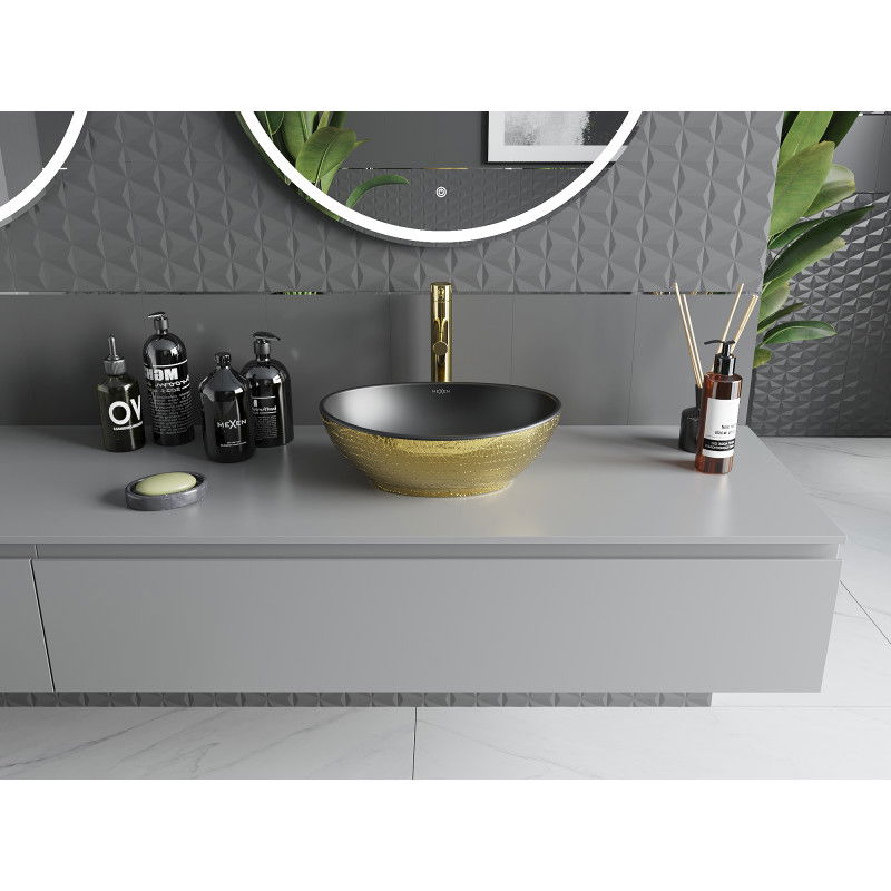 Mexen Elza chiuvetă pe blat 40 x 33 cm, negru mat/model auriu solzi - 21014028