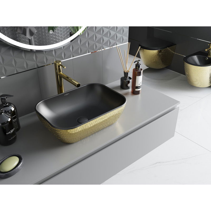 Mexen Rita lavoar pe blat 45 x 32 cm, negru mat/pattern solzi auriu - 21084578