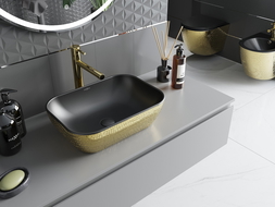 Mexen Rita mosdókagyló 45 x 32 cm, fekete matt/arany pikkelyminta - 21084578